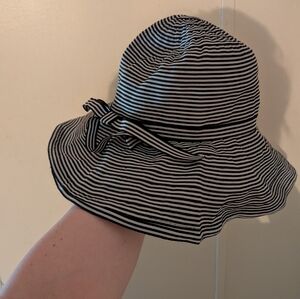 Black and White Striped Bucket Hat with Bow